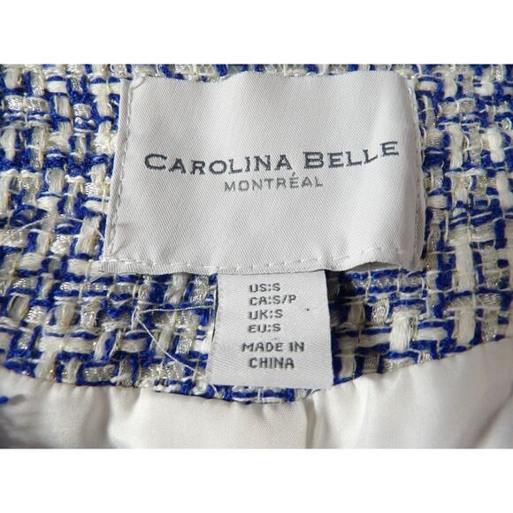 Carolina Belle Montreal Blazer Cardigan Small Tweed Blue Silver Woven Artsy - Picture 3 of 14